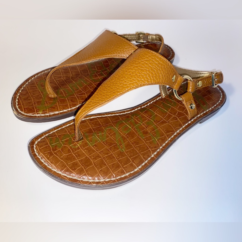 Sam Edelman Women's Greta Flat Sandal in Saddle Lea Size 7